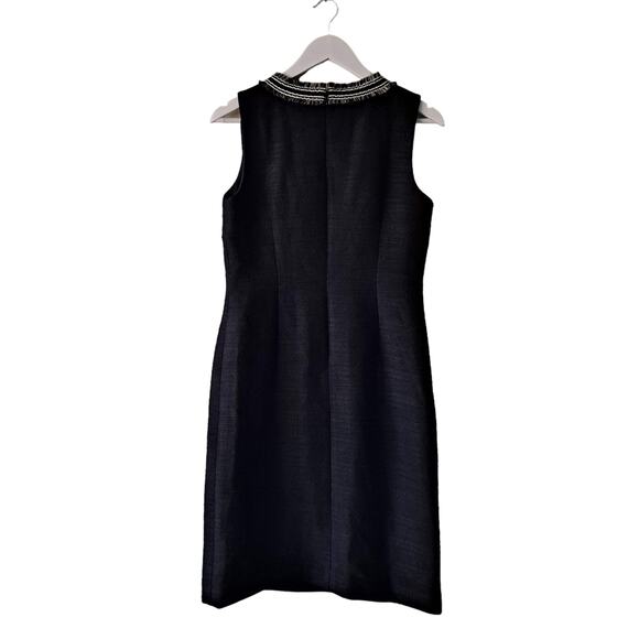 Talbots Womens Black Vneck Texture Dress with Neckline Fringes Sleeveless Size 2 - Picture 2 of 10